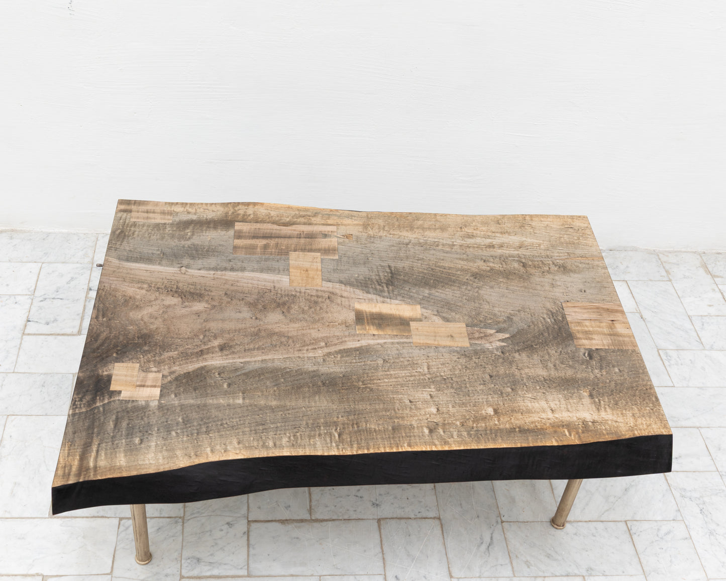 SLAB COFFEE TABLE - 48" L, OXIDIZED MAPLE TOP, NATURAL BRONZE BASE