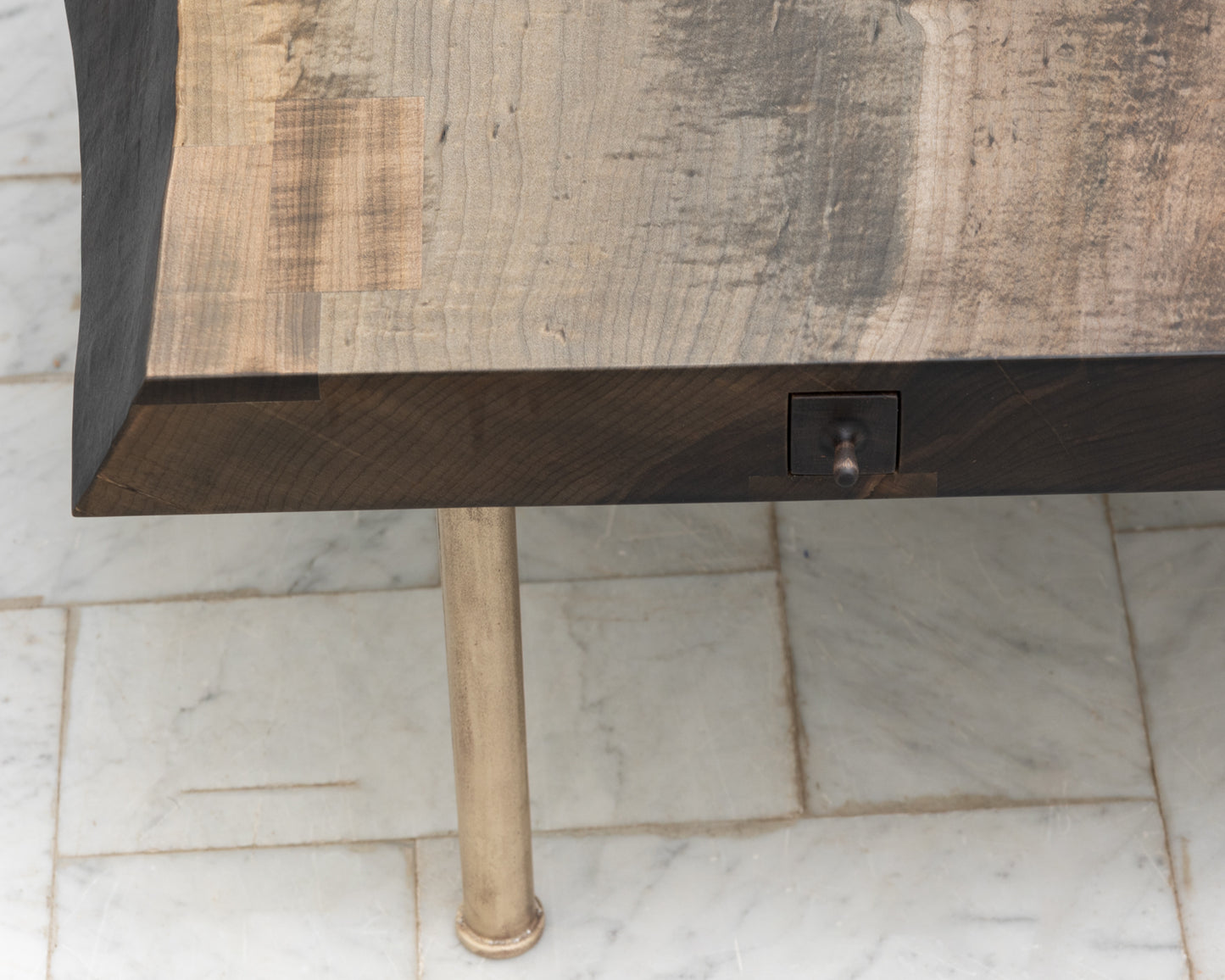 SLAB COFFEE TABLE - 48" L, OXIDIZED MAPLE TOP, NATURAL BRONZE BASE