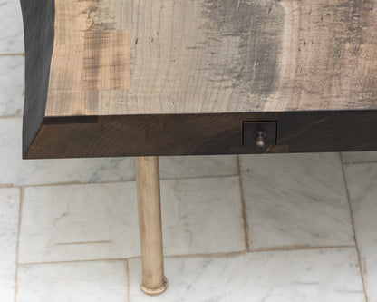 SLAB COFFEE TABLE - 48" L, OXIDIZED MAPLE TOP, NATURAL BRONZE BASE