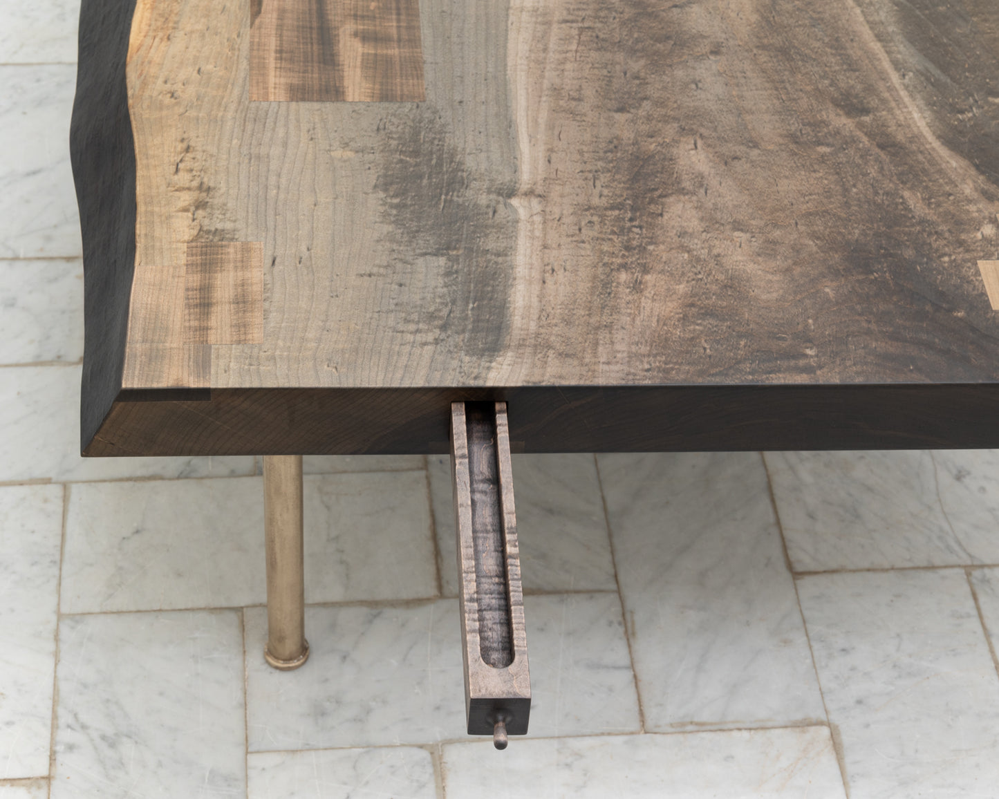 SLAB COFFEE TABLE - 48" L, OXIDIZED MAPLE TOP, NATURAL BRONZE BASE