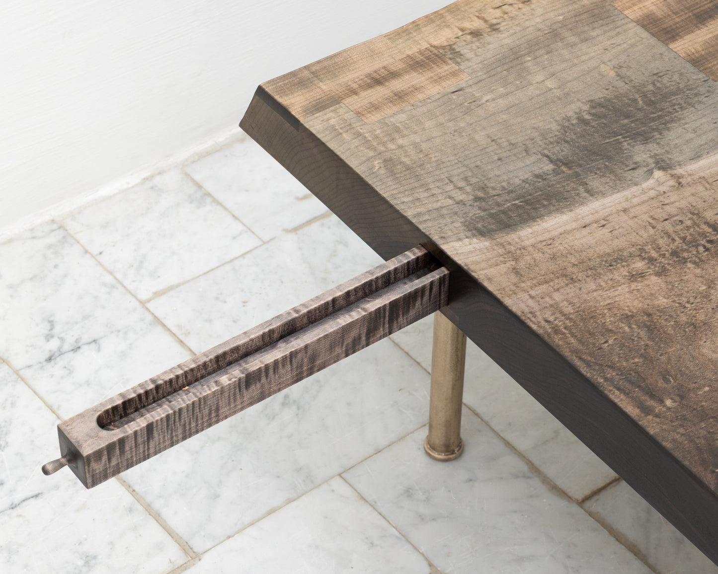 SLAB COFFEE TABLE - 48" L, OXIDIZED MAPLE TOP, NATURAL BRONZE BASE