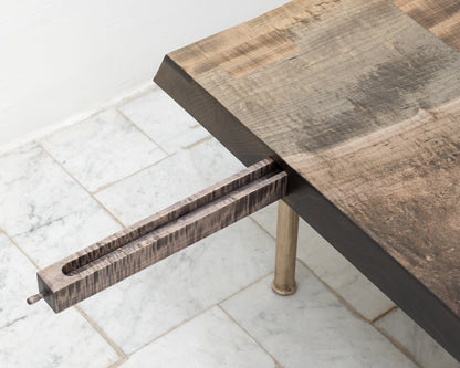 SLAB COFFEE TABLE - 48" L, OXIDIZED MAPLE TOP, NATURAL BRONZE BASE