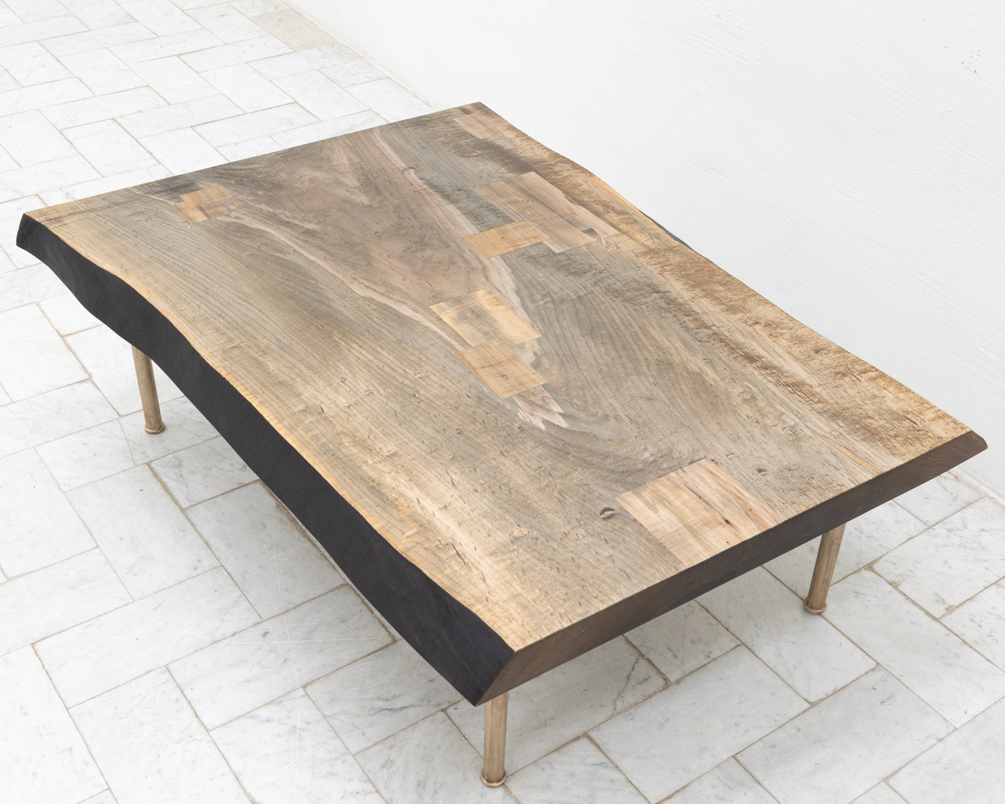 SLAB COFFEE TABLE - 48" L, OXIDIZED MAPLE TOP, NATURAL BRONZE BASE