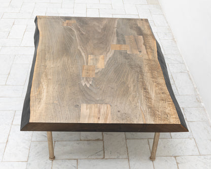 SLAB COFFEE TABLE - 48" L, OXIDIZED MAPLE TOP, NATURAL BRONZE BASE