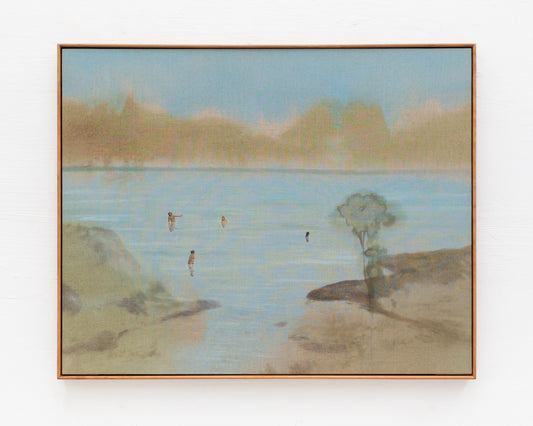 ACRYLIC ON LINEN PAINTING - DISTANT BATHERS #85 - 46" W X 37" H