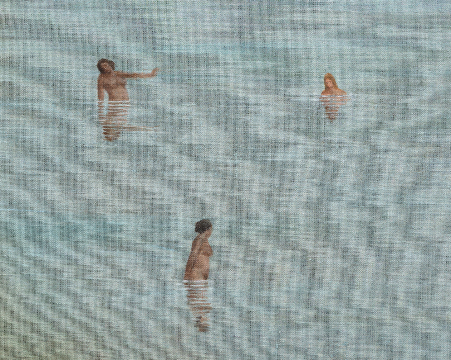 ACRYLIC ON LINEN PAINTING - DISTANT BATHERS #85 - 46" W X 37" H