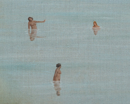 ACRYLIC ON LINEN PAINTING - DISTANT BATHERS #85 - 46" W X 37" H