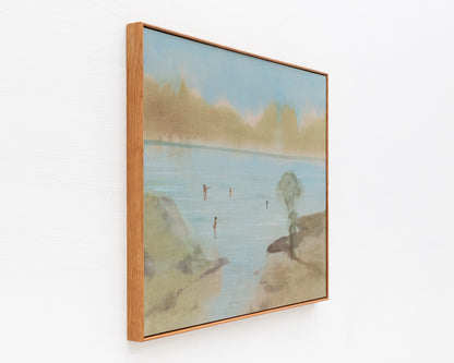 ACRYLIC ON LINEN PAINTING - DISTANT BATHERS #85 - 46" W X 37" H