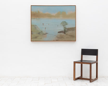 ACRYLIC ON LINEN PAINTING - DISTANT BATHERS #85 - 46" W X 37" H