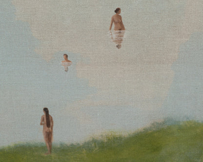 ACRYLIC ON LINEN PAINTING - DISTANT BATHERS #86 - 37" W X 46" H