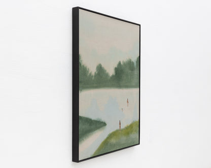 ACRYLIC ON LINEN PAINTING - DISTANT BATHERS #86 - 37" W X 46" H