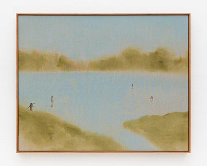 ACRYLIC ON LINEN PAINTING - DISTANT BATHERS #87 - 46" W X 37" H