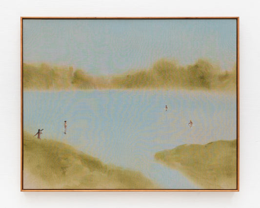 ACRYLIC ON LINEN PAINTING - DISTANT BATHERS #87 - 46" W X 37" H