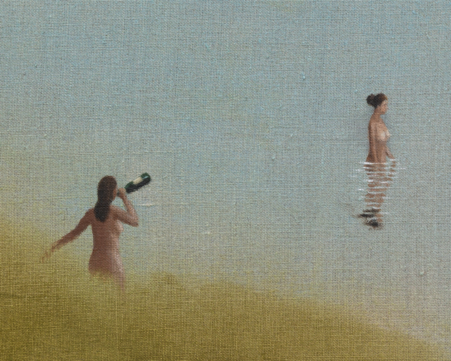 ACRYLIC ON LINEN PAINTING - DISTANT BATHERS #87 - 46" W X 37" H