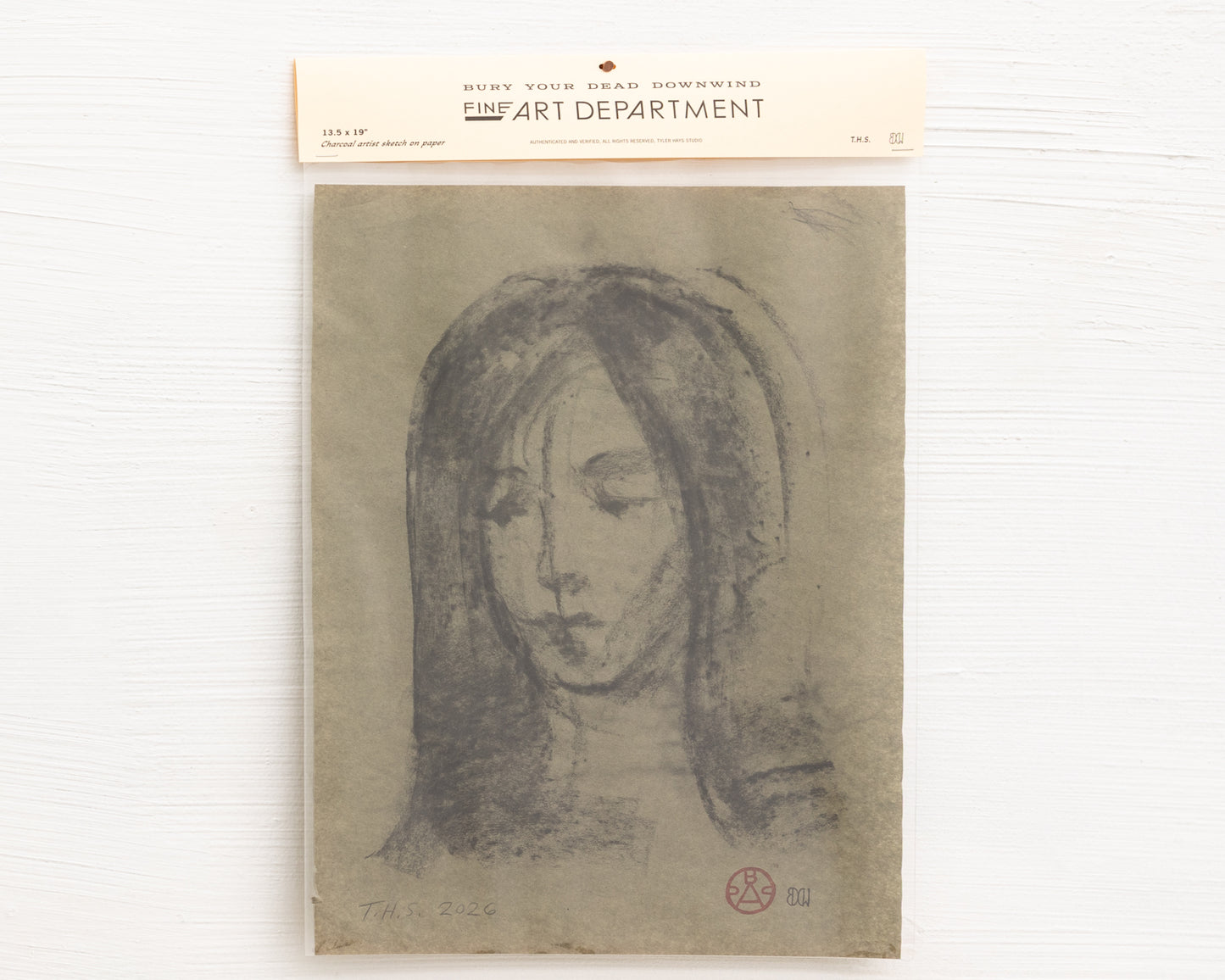 BDDW FINE ART DEPT CHARCOAL SKETCH - 19" H X 13.5" W