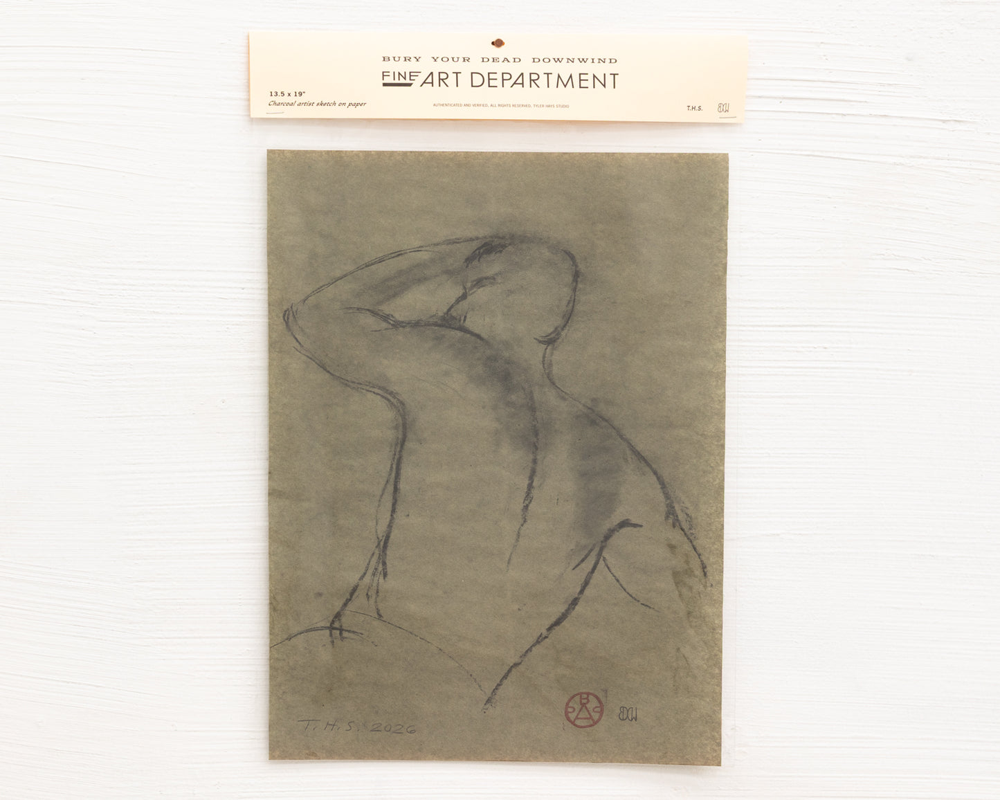 BDDW FINE ART DEPT CHARCOAL SKETCH - 19" H X 13.5" W