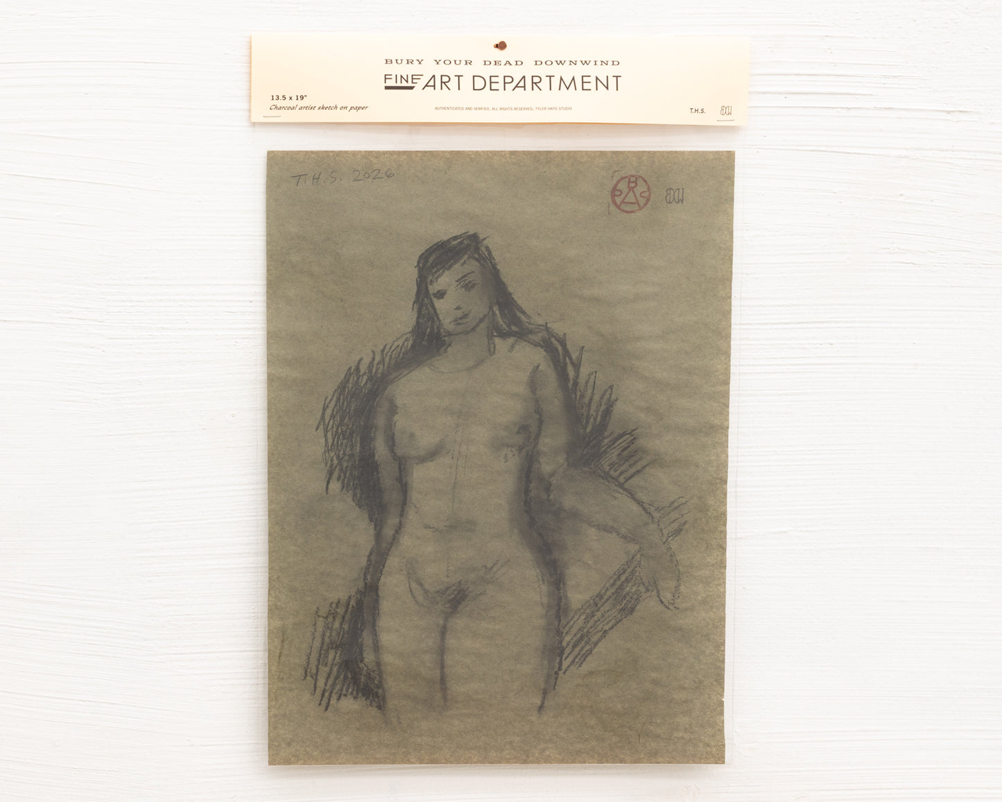 BDDW FINE ART DEPT CHARCOAL SKETCH - 19" H X 13.5" W