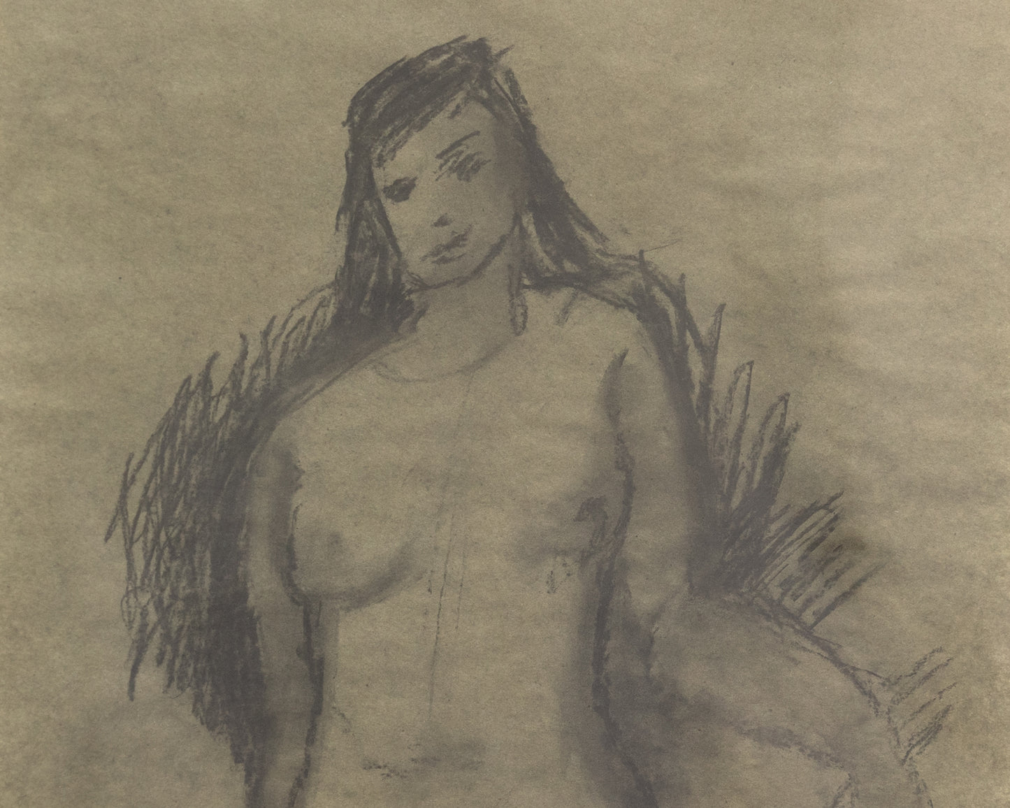 BDDW FINE ART DEPT CHARCOAL SKETCH - 19" H X 13.5" W
