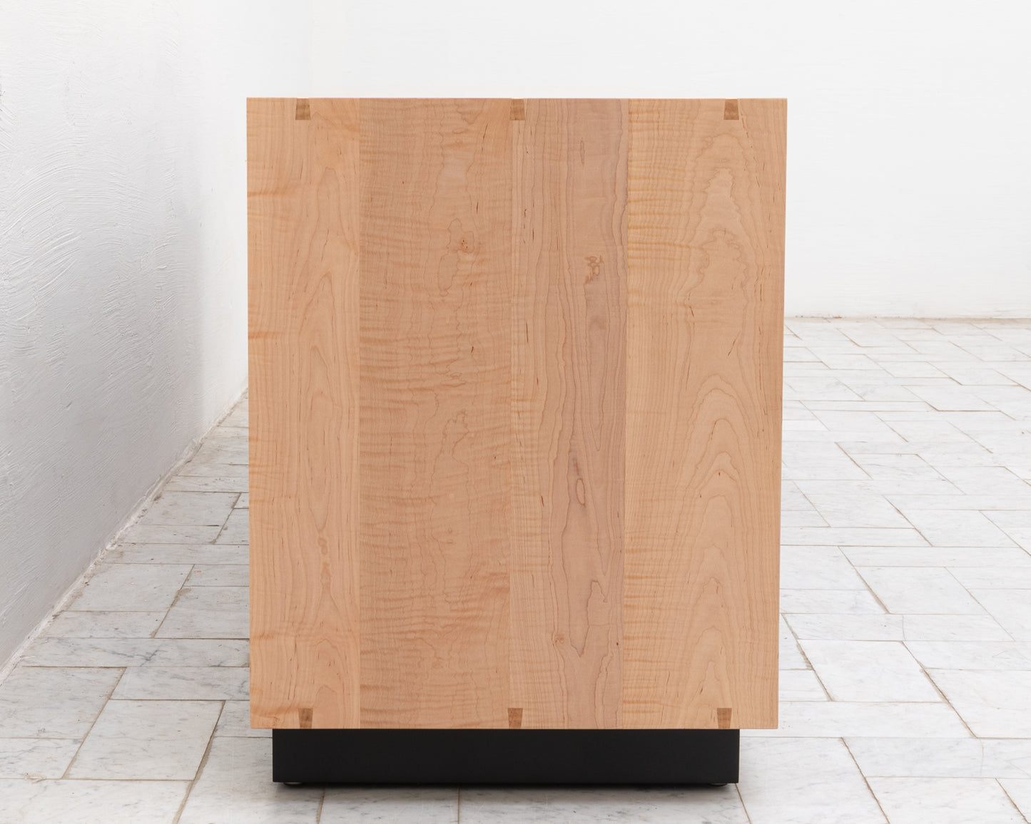TATTOOED MAPPER BUREAU - 95" L, NATURAL TIGER MAPLE EXTERIOR, BARK LEATHER FACES