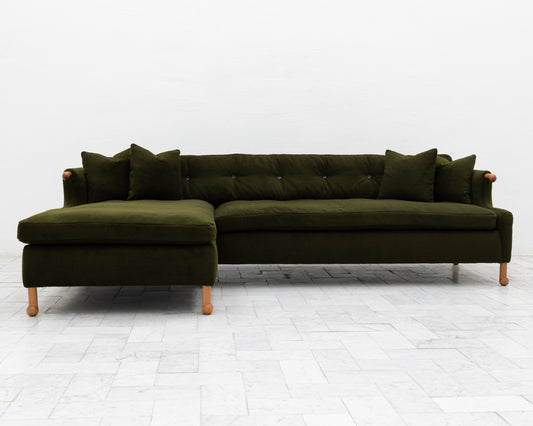 MABEL SECTIONAL SOFA - 9' X 5.5', BDDW FABRIC #251, CHERRY ARMS AND FEET