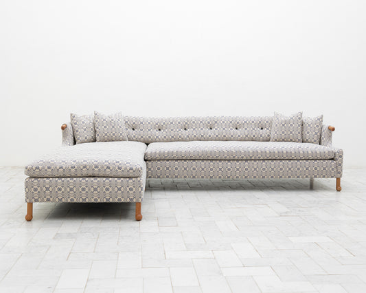 MABEL SOFA WITH CHAISE LOUNGE - 10' X 7', BDDW FABRIC #386, CHERRY ARMS AND FEET