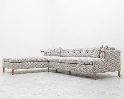 MABEL SOFA WITH CHAISE LOUNGE - 10' X 7', BDDW FABRIC #386, CHERRY ARMS AND FEET