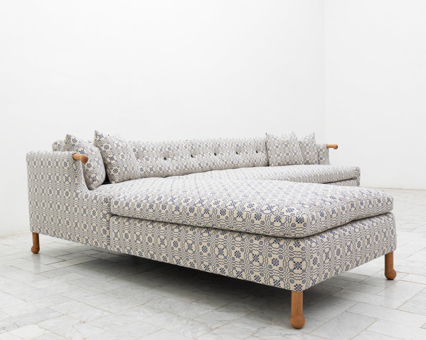 MABEL SOFA WITH CHAISE LOUNGE - 10' X 7', BDDW FABRIC #386, CHERRY ARMS AND FEET