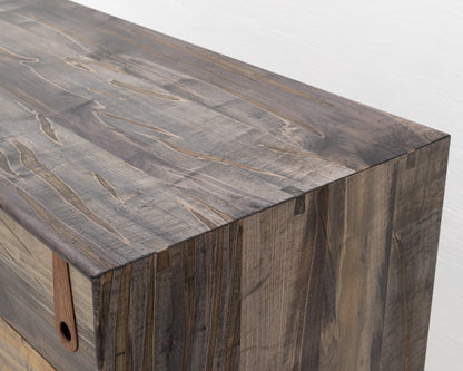 CAYESS DRESSER - 61" L, OXIDIZED MAPLE EXTERIOR AND FACES, BLACK WALNUT PULLS