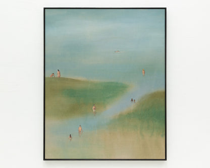 ACRYLIC ON LINEN PAINTING - DISTANT BATHERS #107 - 42" W X 52" H