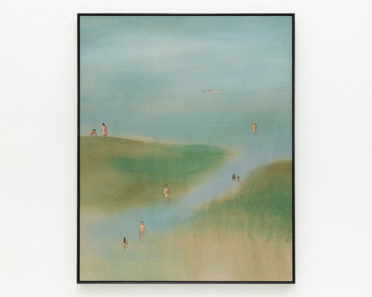 ACRYLIC ON LINEN PAINTING - DISTANT BATHERS #107 - 42" W X 52" H