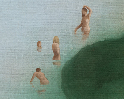ACRYLIC ON LINEN PAINTING - DISTANT BATHERS #101 - 36" W X 46" H