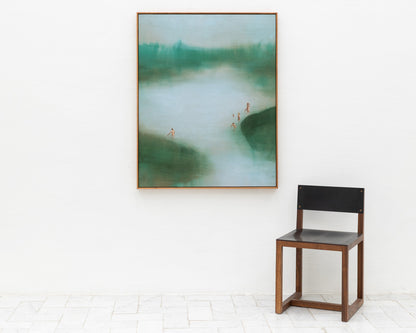 ACRYLIC ON LINEN PAINTING - DISTANT BATHERS #101 - 36" W X 46" H