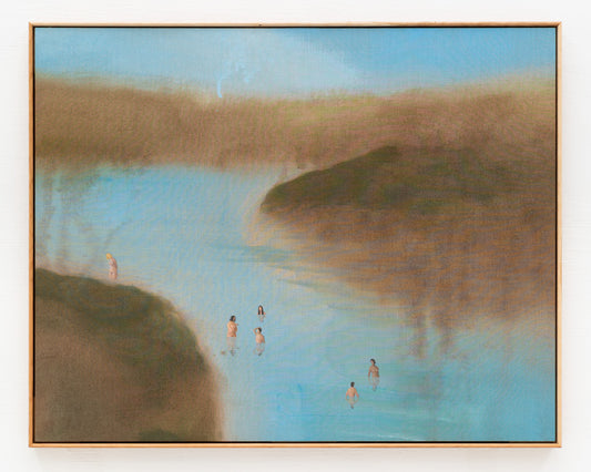 ACRYLIC ON LINEN PAINTING - DISTANT BATHERS #102 - 45" W X 36" H