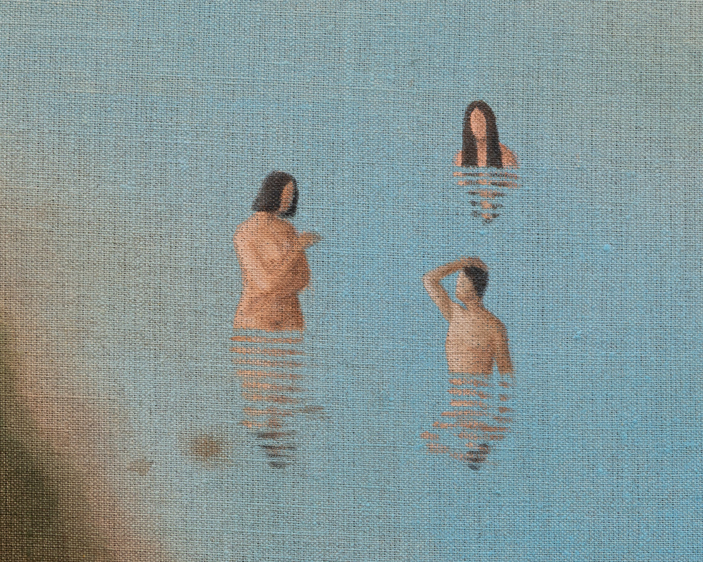 ACRYLIC ON LINEN PAINTING - DISTANT BATHERS #102 - 45" W X 36" H