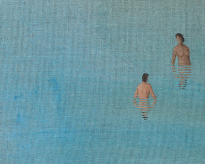 ACRYLIC ON LINEN PAINTING - DISTANT BATHERS #102 - 45" W X 36" H