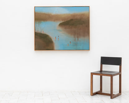 ACRYLIC ON LINEN PAINTING - DISTANT BATHERS #102 - 45" W X 36" H