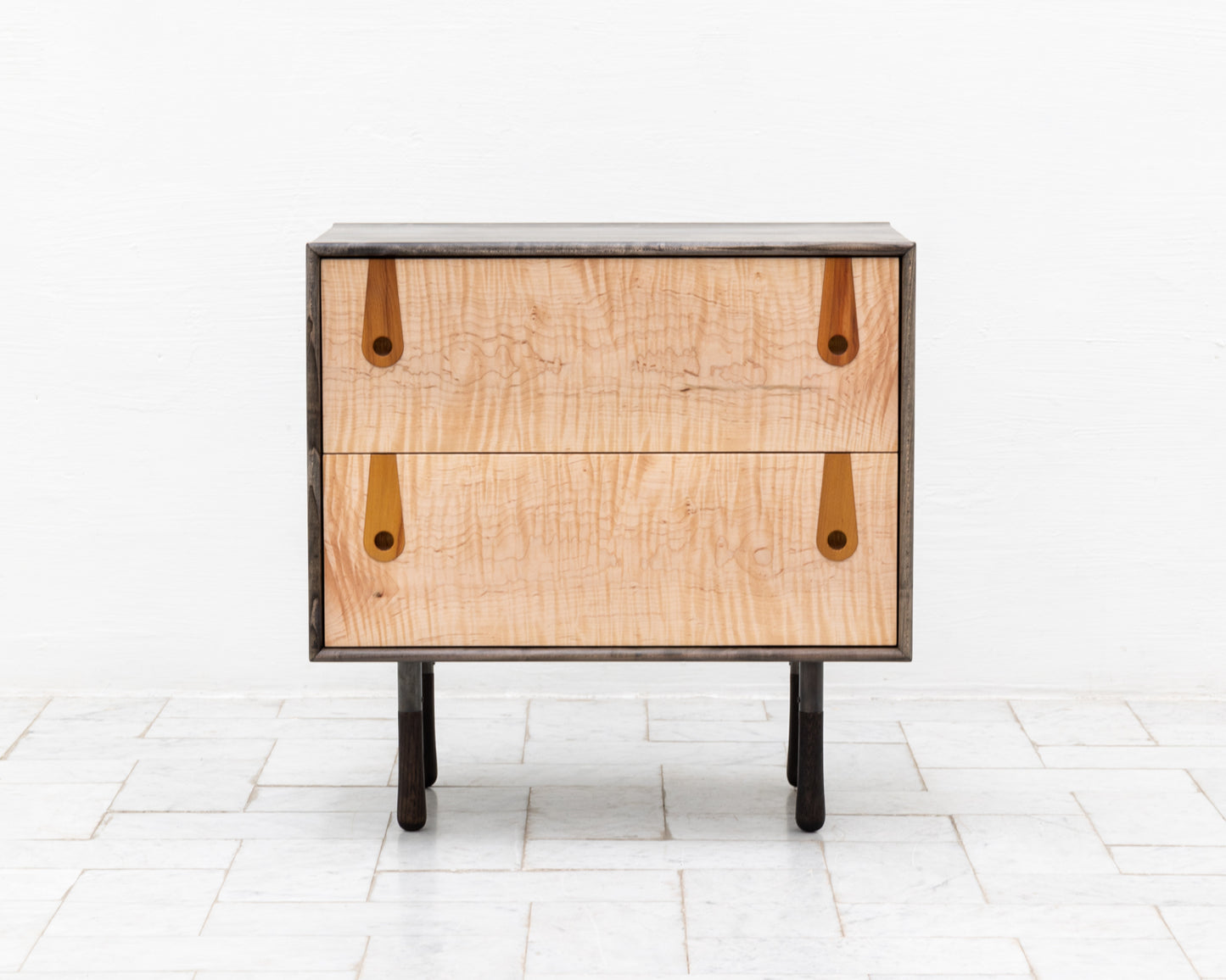 CAYESS SIDE TABLE - 25" L, OXIDIZED MAPLE EXTERIOR AND FACES, OSAGE ORANGE PULLS