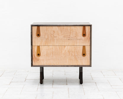 CAYESS SIDE TABLE - 25" L, OXIDIZED MAPLE EXTERIOR AND FACES, OSAGE ORANGE PULLS