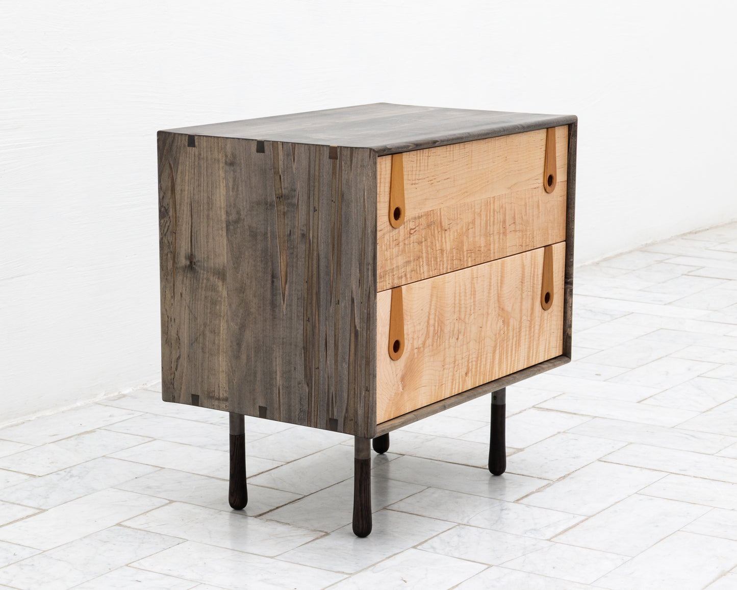 CAYESS SIDE TABLE - 25" L, OXIDIZED MAPLE EXTERIOR AND FACES, OSAGE ORANGE PULLS