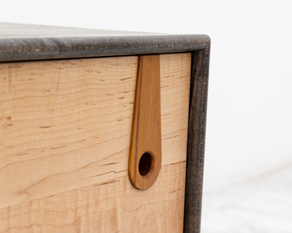 CAYESS SIDE TABLE - 25" L, OXIDIZED MAPLE EXTERIOR AND FACES, OSAGE ORANGE PULLS