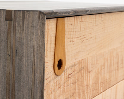 CAYESS SIDE TABLE - 25" L, OXIDIZED MAPLE EXTERIOR AND FACES, OSAGE ORANGE PULLS