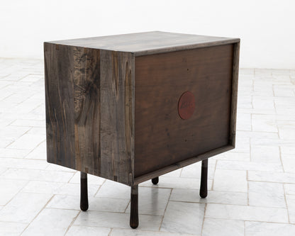 CAYESS SIDE TABLE - 25" L, OXIDIZED MAPLE EXTERIOR AND FACES, OSAGE ORANGE PULLS