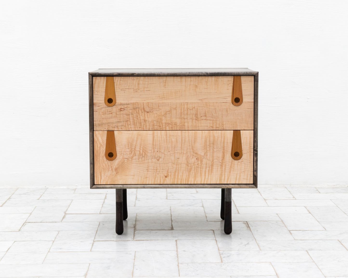 CAYESS SIDE TABLE - 25" L, OXIDIZED MAPLE EXTERIOR AND FACES, OSAGE ORANGE PULLS
