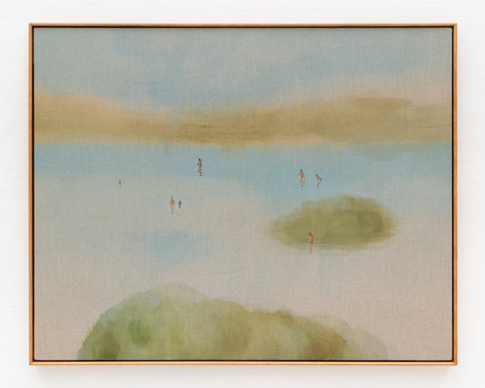 ACRYLIC ON LINEN PAINTING - DISTANT BATHERS #104 - 46" W X 36" H