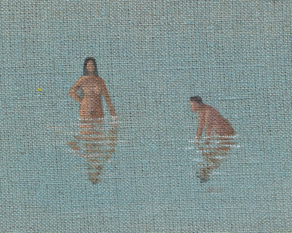 ACRYLIC ON LINEN PAINTING - DISTANT BATHERS #104 - 46" W X 36" H