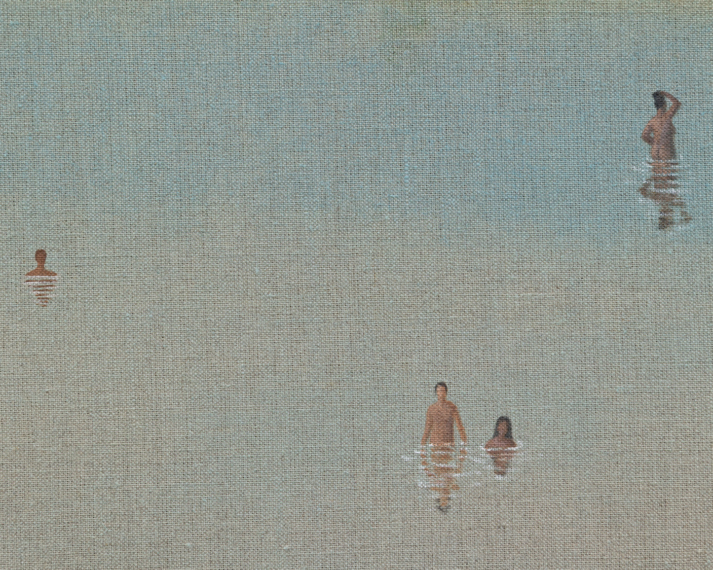 ACRYLIC ON LINEN PAINTING - DISTANT BATHERS #104 - 46" W X 36" H