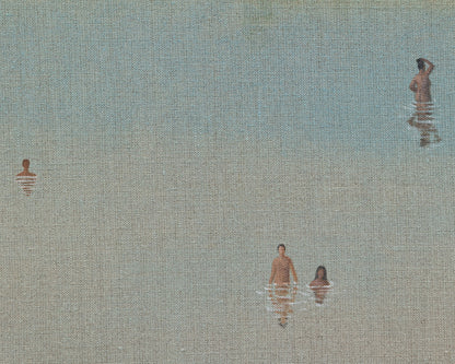 ACRYLIC ON LINEN PAINTING - DISTANT BATHERS #104 - 46" W X 36" H