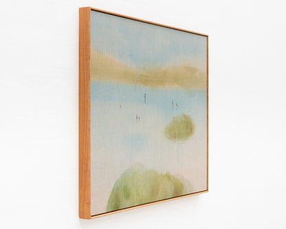 ACRYLIC ON LINEN PAINTING - DISTANT BATHERS #104 - 46" W X 36" H