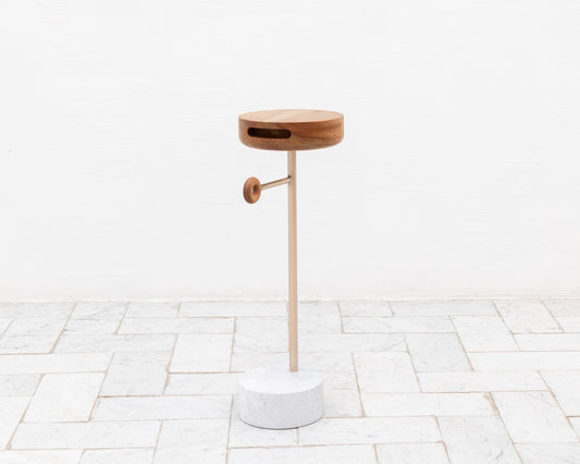 LUG TABLE - 9" DIAMETER SYCAMORE TOP, MARBLE BASE