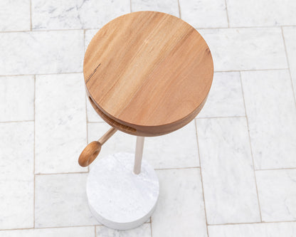 LUG TABLE - 9" DIAMETER SYCAMORE TOP, MARBLE BASE